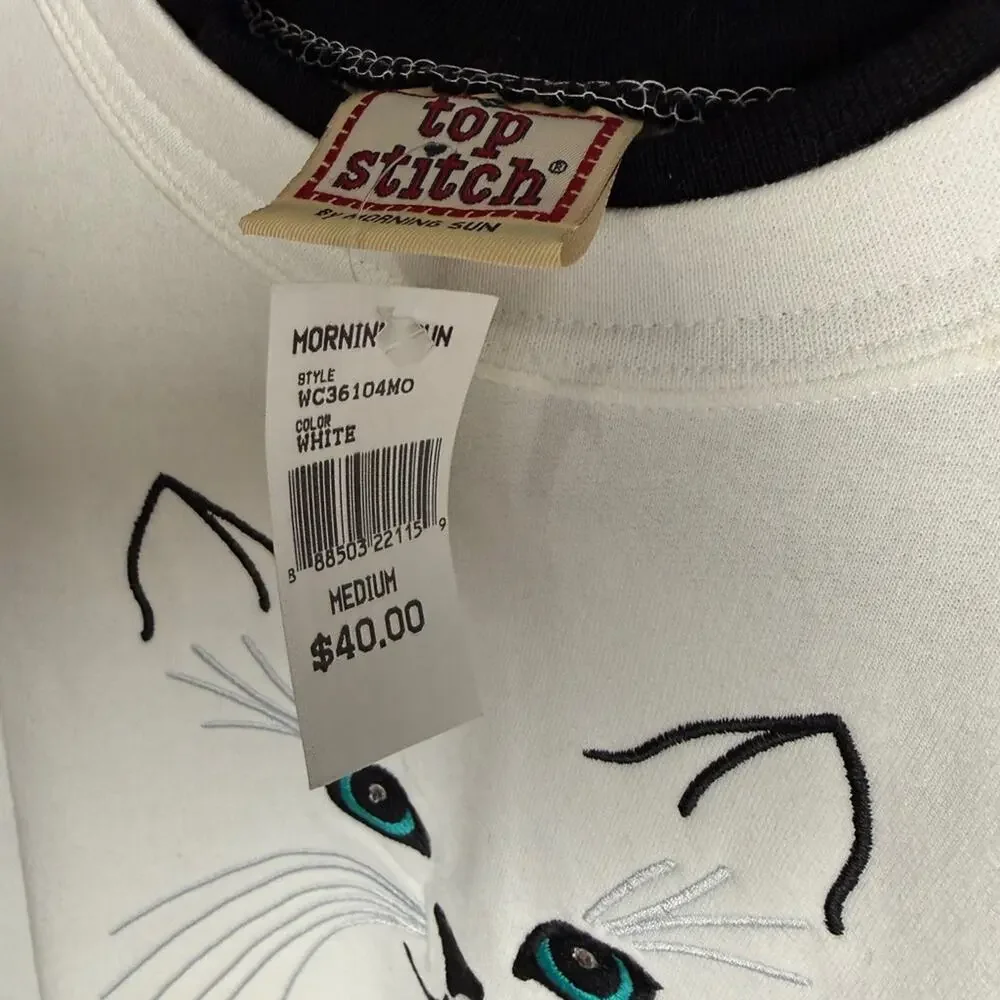 Vintage 80’s 90’s Top Stitch‎ Embroidered Cat  Kawaii Girlhood Grandmacore